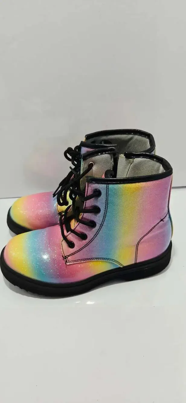 Vybe Junior Rainbow Glitter Combat Boots Size 2